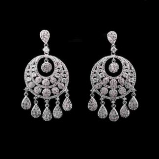 Omnia Crescent Drop Earrings in High-Quality Zircon Stone and Rhodium Plated