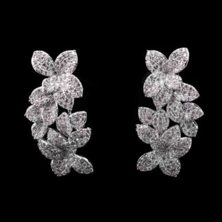 Omnia Blooming Floral Drop Earrings in High-Quality Zircon Stone and Rhodium Plated