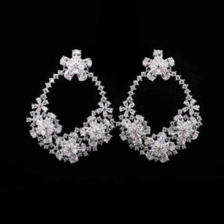 Omnia Elegant Floral Hoop Earrings in High-Quality Zircon Stone and Rhodium Plated