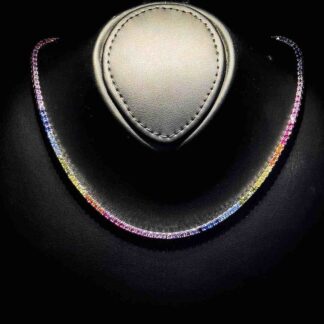 Omnia Saleen Multi-Colored Tennis Necklace 2.5mm in 92.5 Silver with High-Quality Simulated Diamonds