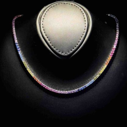 Omnia Saleen Multi-Colored Tennis Necklace 2.5mm in 92.5 Silver with High-Quality Simulated Diamonds