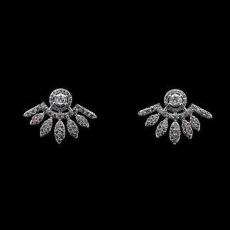 Omnia Salsabeel Radiant Sunburst Earrings with High-Quality Zircon Stones in Rhodium-Plated Finish