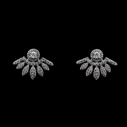 Omnia Salsabeel Radiant Sunburst Earrings with High-Quality Zircon Stones in Rhodium-Plated Finish