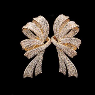 Omnia Lamia Golden Ribbon Statement Earrings with High-Quality Zircon Stones in Rhodium-Plated Finish