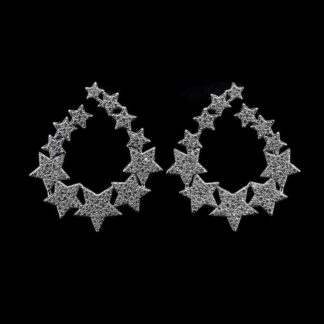 Omnia Najwan Star-Cluster Hoop Earrings with High-Quality Zircon Stones in Rhodium-Plated Finish