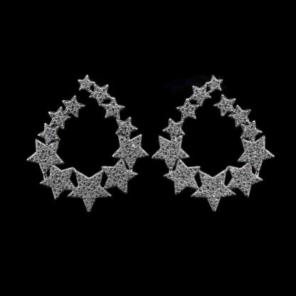 Omnia Najwan Star-Cluster Hoop Earrings with High-Quality Zircon Stones in Rhodium-Plated Finish