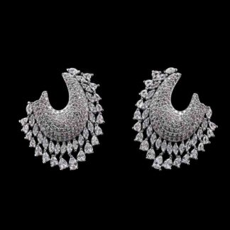 Omnia Hanin Cascade-Design Statement Earrings with High-Quality Zircon Stones in Rhodium-Plated Finish