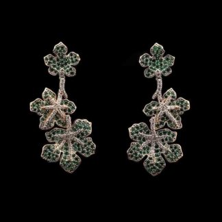 Omnia Brinley Green Leaf Cascade Earrings in High-Quality Zircon Stones with Rhodium-Plated Finish