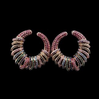 Omnia Narmeen Multicolored Spiral Hoop Earrings with High-Quality Zircon Stones in Rhodium-Plated Finish
