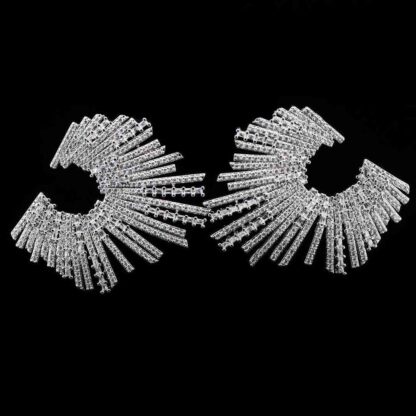 Omnia Lujain Radiant Fan-Design Hoop Earrings with High-Quality Zircon Stones in Rhodium-Plated Finish