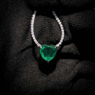 Omnia Heart Green Necklace 92.5 Silver In High Quality Simulated diamonds