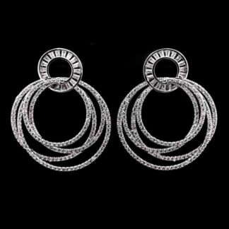 Omnia Stylish Multi-Layered Hoop Earrings in High-Quality Zircon Stone Rhodium Plated