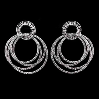 Omnia Stylish Multi-Layered Hoop Earrings in High-Quality Zircon Stone Rhodium Plated
