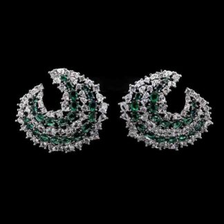 Omnia Salma Crescent Earrings with Green and White Zircon in High Quality Rhodium Plated
