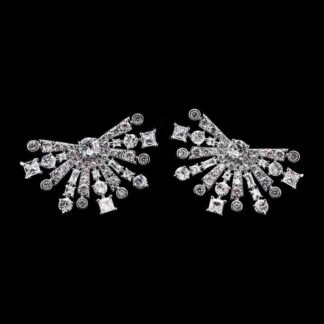 Omnia Zara Radiant Fan Design Earrings with White Zircon Stones in High-Quality Rhodium Plated