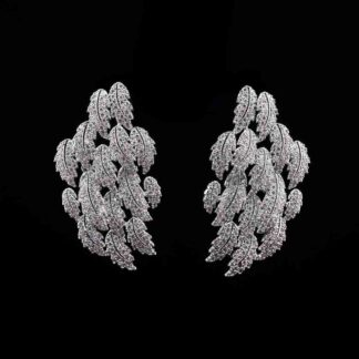 Omnia Ritaj White Leaf Cascade Earrings with Pave-Set High-Quality Zircon Stones in a Gold-Tone Rhodium Plated Finish