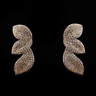 Omnia Nayla Golden Leaf Earrings with Pave-Set High-Quality Zircon Stones in a Rhodium Plated Finish