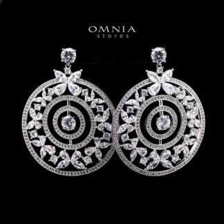 Omnia White Chandelier Earrings with Round, Marquise, and Pear-Cut High-Quality Zircon Stones in a Rhodium Plated Finish