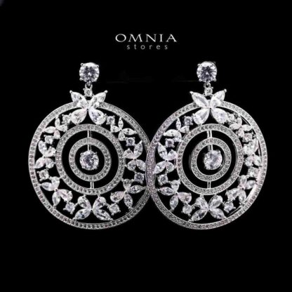 Omnia White Chandelier Earrings with Round, Marquise, and Pear-Cut High-Quality Zircon Stones in a Rhodium Plated Finish