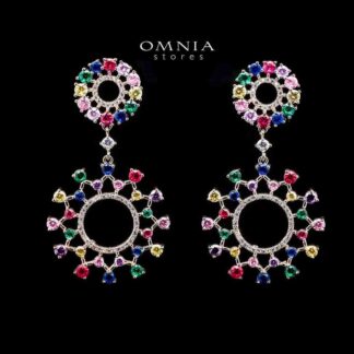 Omnia Radiant Multi-Colored Hoop Earrings with High-Quality Simulated Diamonds in a Rhodium Plated Finish