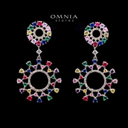 Omnia Radiant Multi-Colored Hoop Earrings with High-Quality Simulated Diamonds in a Rhodium Plated Finish