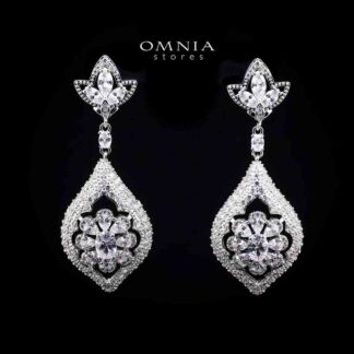 Omnia Floral Drop Earrings with Marquise and Round-Cut High-Quality Simulated Diamonds in a Rhodium Plated Finish