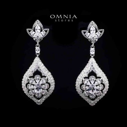 Omnia Floral Drop Earrings with Marquise and Round-Cut High-Quality Simulated Diamonds in a Rhodium Plated Finish