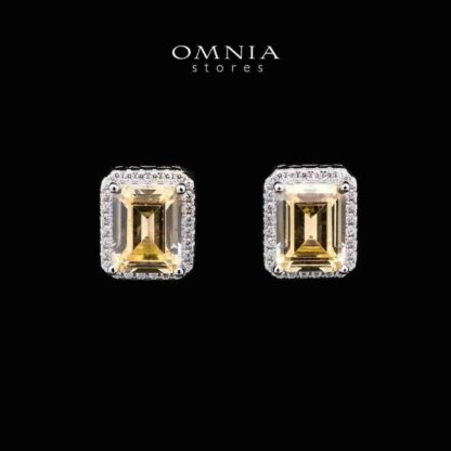 Omnia Adara Yellow Emerald-Cut Earrings in 925 Sterling Silver with High-Quality Simulated Diamonds