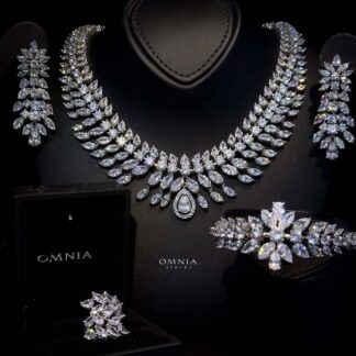 Omnia Zakiyah Bridal Full Set in High Quality Simulated Diamonds with Pear and Marquise Cut Stones, Rhodium Plated