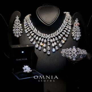 Omnia Sufia Bridal Full Set in High Quality Simulated Diamonds with Pear and Marquise Cut Stones, Rhodium Plated