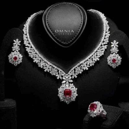 Omnia Alhan  Necklace , Earrings & Ring Set in 925 Silver with Pear-Cut High-Quality Simulated Diamonds