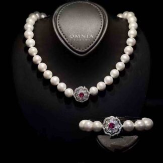 Omnia Ameenah Fresh Real Water Pearl Necklace and Bracelet Set in 92.5 Silver Accessories High Quality Simulated Diamonds