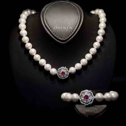 Omnia Ameenah Fresh Real Water Pearl Necklace and Bracelet Set in 92.5 Silver Accessories High Quality Simulated Diamonds