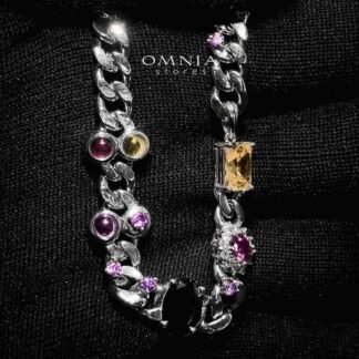 Omnia Taghrid Multi Color Necklace In 925 Silver High Quality Simulated Diamonds
