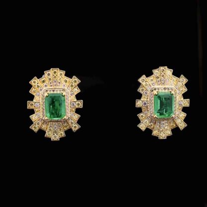 Omnia Nadine Emerald Green Emerald Cut Sunburst Earrings in 92.5 Silver with High-Quality Simulated Diamonds
