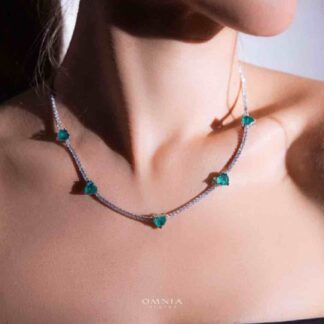 Omnia Louise Turquoise Necklace In 925 Silver High Quality Simulated Diamonds