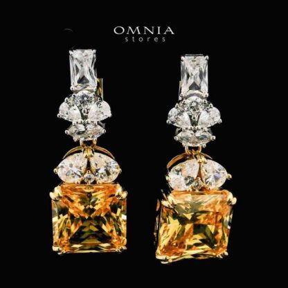 Shahd Yellow Drop Earrings In 925 Silver High Quality Simulated Diamonds