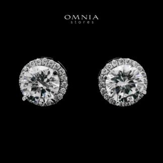 Zain White Stud Earrings In High-Quality Zircon Stones in a Rhodium Plated