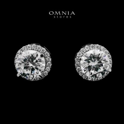 Zain White Stud Earrings In High-Quality Zircon Stones in a Rhodium Plated
