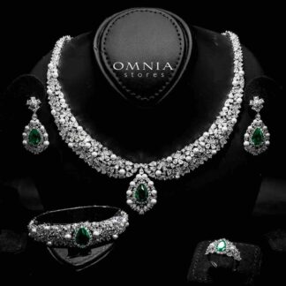 Omnia Aiyesha Green Bridal Full Set in High Quality Zircon Stone in Rhodium Plated