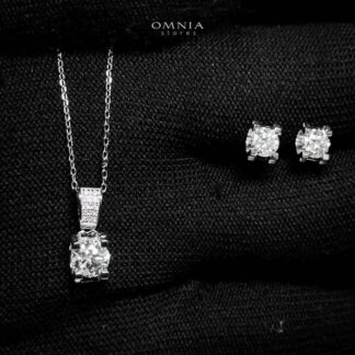 Omnia Ghazeen Pendant Necklace and Earrings Set 925 Silver in GRA Certified High Quality White Moissanite Stones