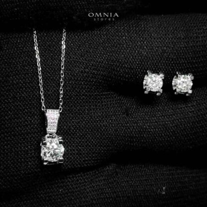 Omnia Ghazeen Pendant Necklace and Earrings Set 925 Silver in GRA Certified High Quality White Moissanite Stones