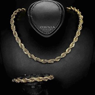 Omnia Faridah Copper Plated Gold Color Necklace and Bracelet Set in High-Quality 8mm Stainless Steel