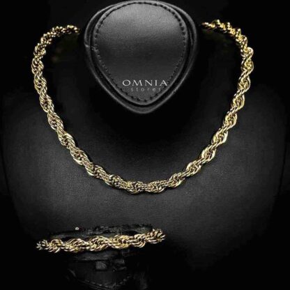 Omnia Faridah Copper Plated Gold Color Necklace and Bracelet Set in High-Quality 8mm Stainless Steel