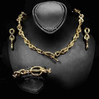 Omnia Kawsar Copper Plated Gold Color Necklace,Bracelet and Earrings Set in High-Quality Stainless Steel
