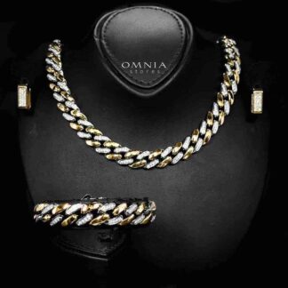 Omnia Khadra Copper Plated Gold Color Mixed Necklace,Bracelet and Earrings Set in High-Quality 12mm Stainless Steel