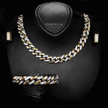 Omnia Khadra Copper Plated Gold Color Mixed Necklace,Bracelet and Earrings Set in High-Quality 12mm Stainless Steel