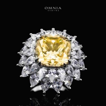 Omnia Thalia Yellow Ring In 925 Silver High Quality Simulated diamonds