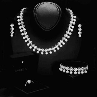 Omnia Sahira Pearl Bridal Full Set in 925 Silver with High-Quality White Zircon Stones