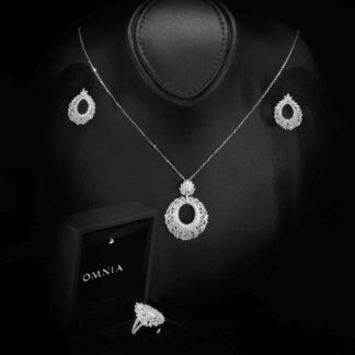 Omnia Samirah White Necklace, Earrings and Ring Set in 925 Silver with High Quality Simulated Diamonds